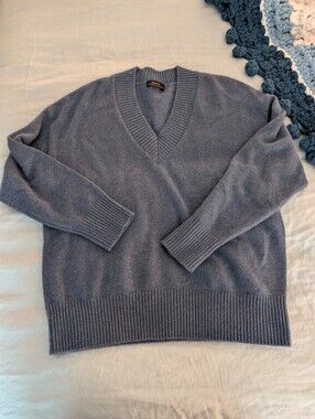 Quince 100% Mongolian Cashmere Oversized V-neck Sweater Size Small Blue NWOT